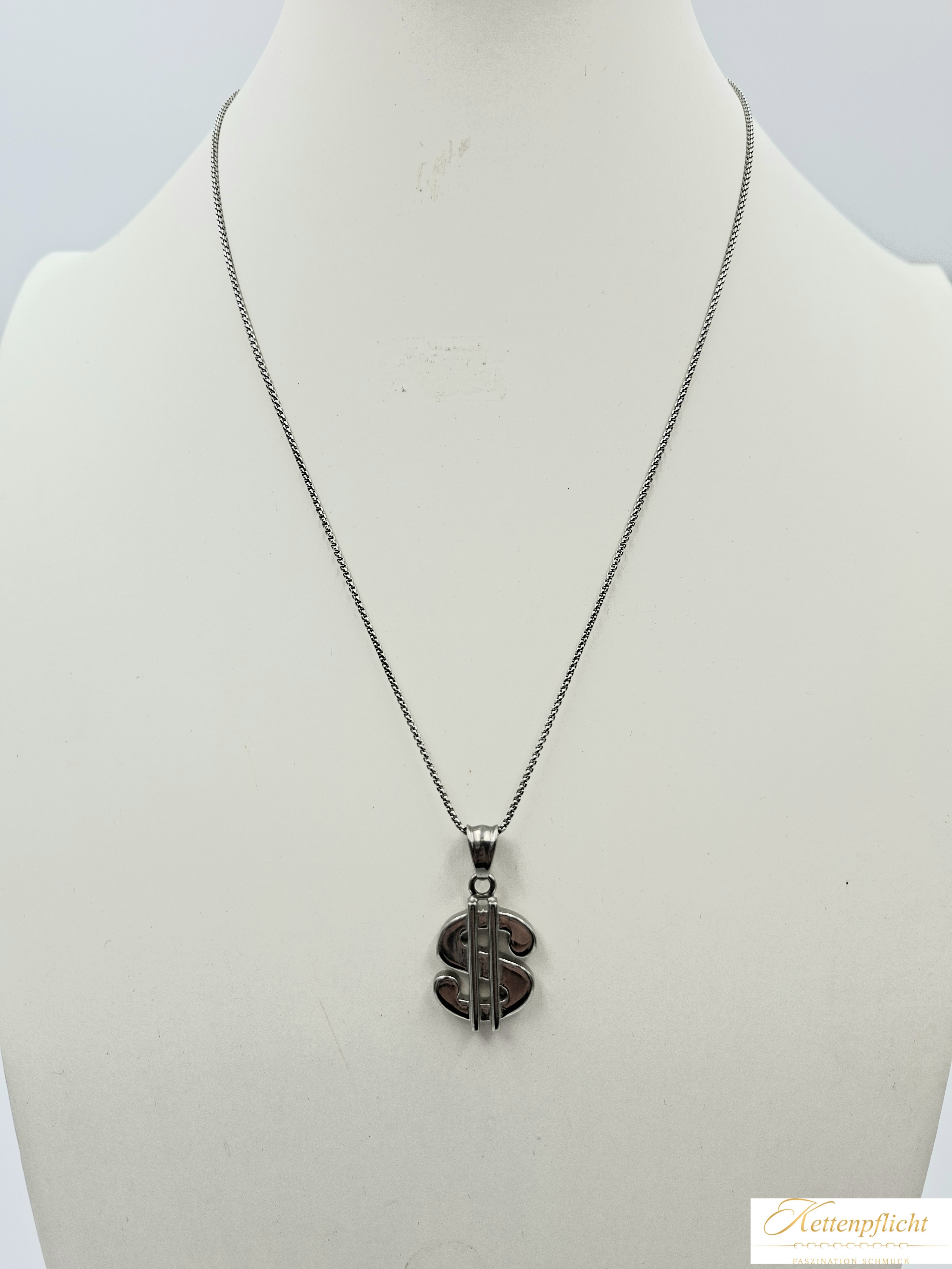 Edelstahlkette Silber mit Dollarzeichen